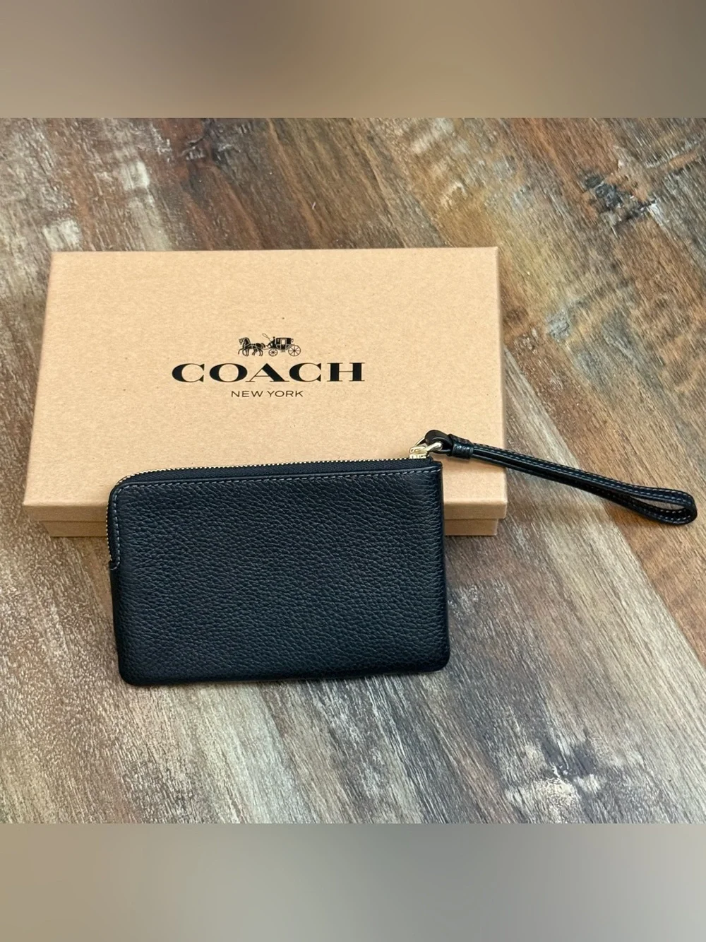 Coach Pebbled Leather Corner Zip Wristlet